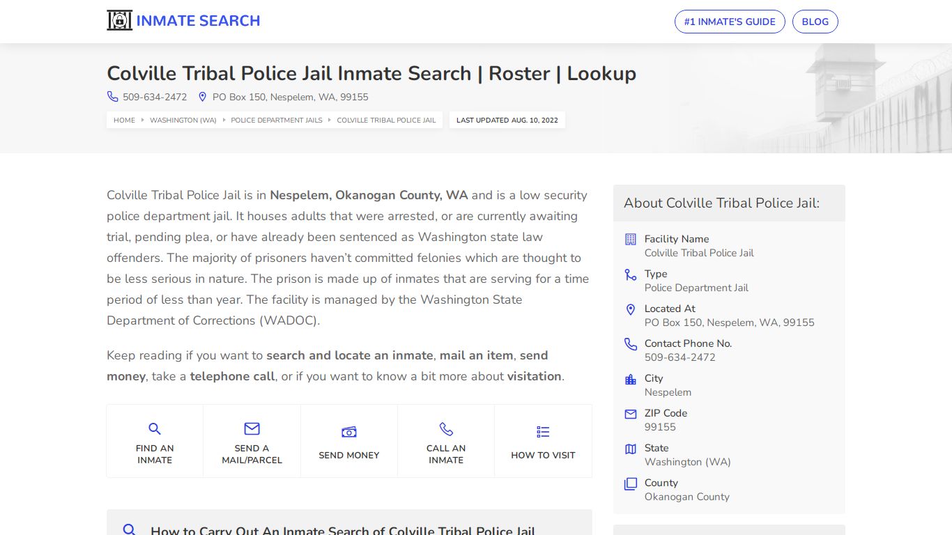 Colville Tribal Police Jail Inmate Search | Roster | Lookup
